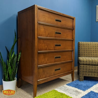 Mid-Century Modern walnut highboy dresser from the Paragon collection by Drexel