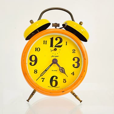 Vintage 1960s Retro Orb Pop Art Orange Yellow Metal Jerger Germany Wind Alarm Clock 