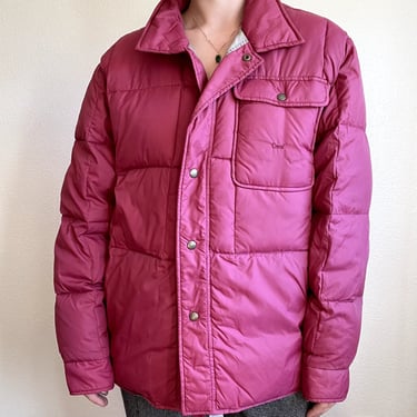 Vintage Orvis Mens Red Puffer Goose Down Quilted Parka Winter Jacket Sz L 