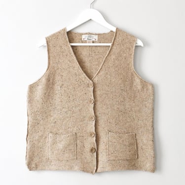 Vintage Boxy Wool Knit Vest, 90s Oatmeal Beige Sleeveless Sweater, L 