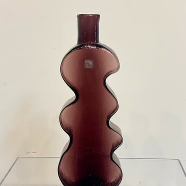 Blenko Squiggly Wiggly Vase - Deep Purple Wavy Op Art Vase 