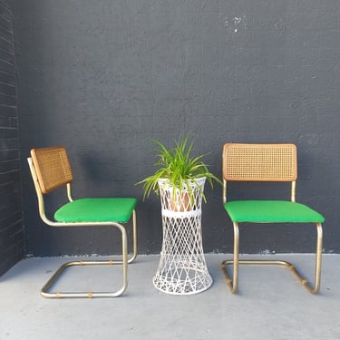 Cesca Style Cantilever Cane Chairs with Green Seats