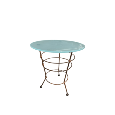 Round Copper Wire and Frosted Glass MCM Side Table