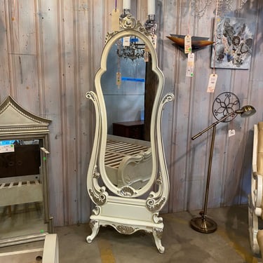 AS-IS Ornately Carved French Style Standing Mirror with Silver Accents