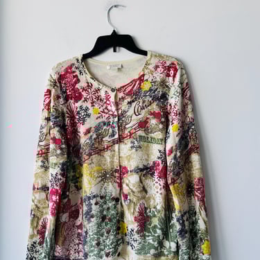 Vintage Christopher & Banks Cardigan Sweater Christmas Holiday Cotton Womens XL 