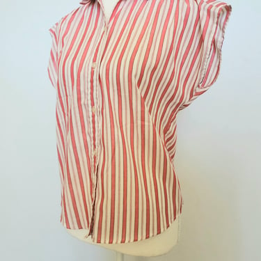 Vintage Late 1970's Early 1980's Stuffed Shirt Short Dolman Sleeve Red White and Black Striped Blouse 