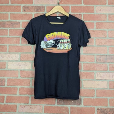 Vintage 70s Roach Bowling ORIGINAL Iron On Graphic Tee - Small / Medium 