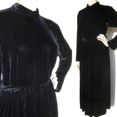 Vintage 90s Black Velvet Dress Cocktail Gown Maxi M 