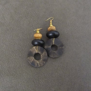 Mid century modern earrings, chunky natural wood, Afrocentric dangle earrings, chic earrings, African earrings, bold statement earring 