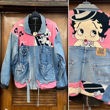 Vintage 1980’s “Too Cute” Label Betty Boop Denim Patchwork Jacket, 80’s Denim Jacket, 80’s Custom Denim, Vintage Clothing 