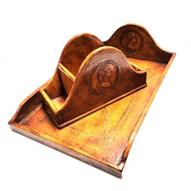 Vintage Baldwin Brass Tooled Gilded Leather Desk Set 