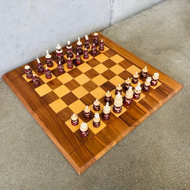 1960s Mid Century Teak Chess Set