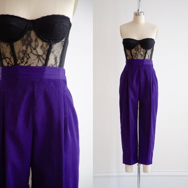 high waisted pants 80s vintage dark purple straight leg cropped ankle trousers 