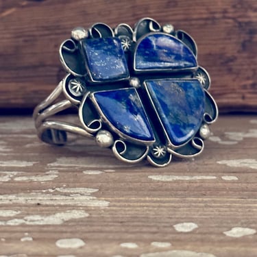 CHIMNEY BUTTE Sterling Silver & Blue Lapis Lazuli Cuff | Large Statement Bracelet | Native American Navajo Southwestern Jewelry, New Mexico 