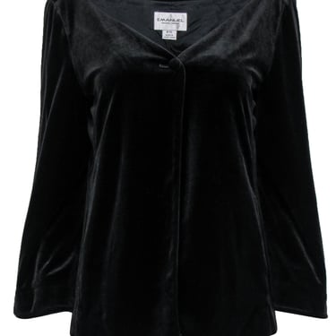 Emanuel Ungaro - Black Velvet Wide Neck Button-Front Jacket Sz 8