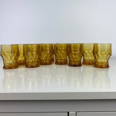 Set of 12 MCM 8oz Anchor Hocking Amber Glass Georgian Cocktail Glasses, Colored Vintage Glassware, Retro Barware, Replacement Cups 