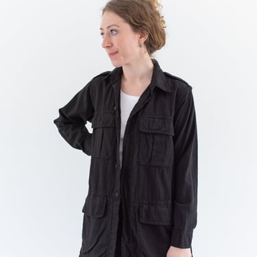 Vintage Black Safari Jacket | Unisex Microwaffle Cotton Workwear | Utility Work Coat Blazer | S | 