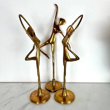 Vintage Brass Ballet Dancers | Brass Ballet Figures | Dancing Girls Statue | Brass Dancing Figures | Vintage Brass Statues 