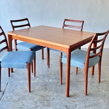 Henning Kjaernulf Mid Century Danish Modern Teak Dining Table & ladder Back  Chairs 