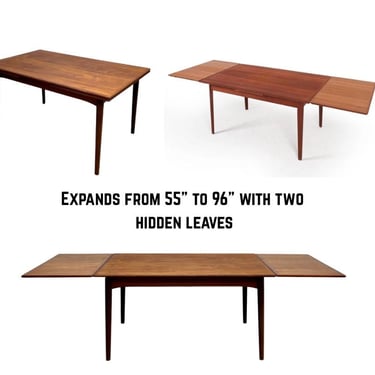 DANISH Mid Century Modern Teak DINING TABLE, Hidden Leaves, c. 1960’s 