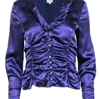 Armani Collezioni - Plum Purple Silk Top w/ Ruched Detailing Sz 10