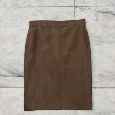 Vintage 90s Gianni Versace Skirt Linen Pencil Brown Taupe Italy 44 US 12 Office Resort 