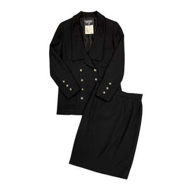 Chanel Black Logo Double-Breasted Skirt Set