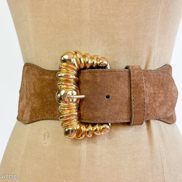 1990s Brown Wide Belt | 90s Brown Leather & Elastic Belt | Express 