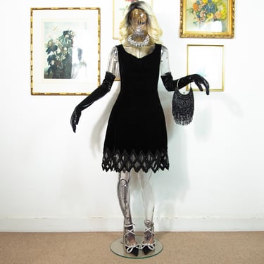 Vintage 1960s Black Velvet Cocktail Dress | Beaded Hem & | Off the Shoulder  - London, UK | ATTIC