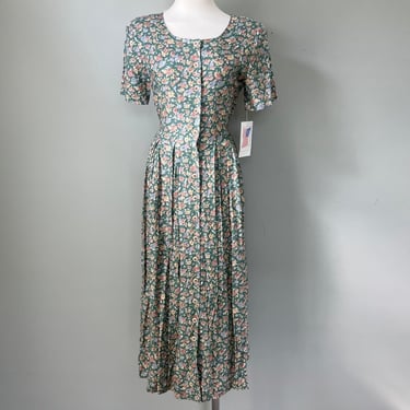 BNWT Deadstock 1980s Vintage Floral Prairie Homespun Cotton Cottagecore Dress 6 