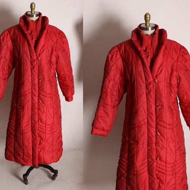 1980s Red Pink Long Sleeve Puffy Puffer Zip Up Frog Closure Coat by Missy -XL 