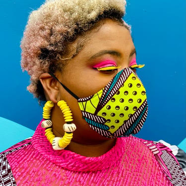 Neon African Print Face Mask, Holland Wax Fabric Face Mask 