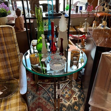 Labarge brass and beveled glass side table approx 25t X 25 round