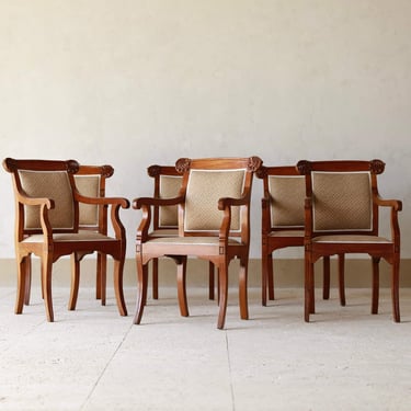 19th C. Set of Six Anglo-Indian Padouk Wood Armchairs Upholstered in Namay Samay & Loro Piana