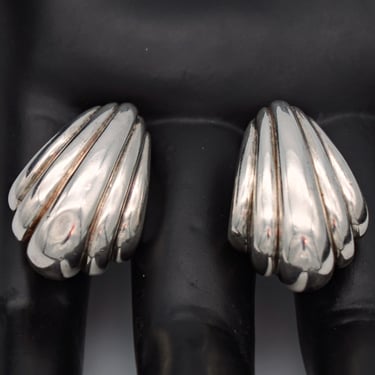 80's Milor sterling clam shell studs, Modernist graduated 925 silver seashell post earrings 