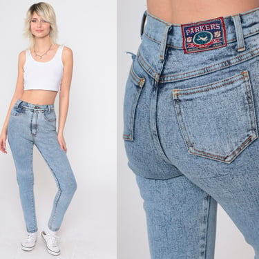 Acid Wash Jeans 80s 90s Skinny Jeans Mom Jeans Blue Skin Tight Retro High Waisted Rise Tapered Denim Pants Slim Leg Vintage 1990s 2xs xxs 