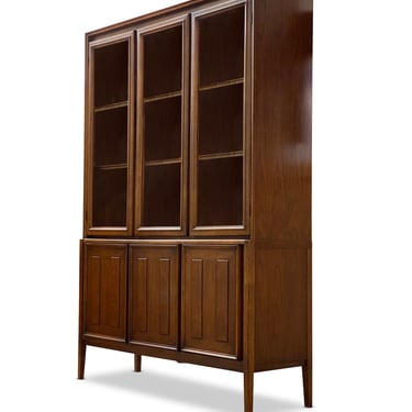 1960s Walnut Breakfront Hutch with Glass Door - *Please ask for a shipping quote before you buy. 