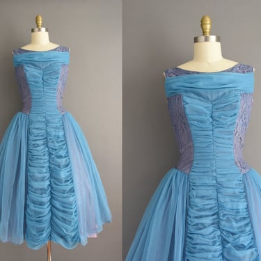 vintage 1950s dress | Blue Cupcake Party Prom Dress | Medium 