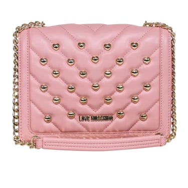 Love Moschino - Pink Faux Leather Heart Stud Crossbody Bag