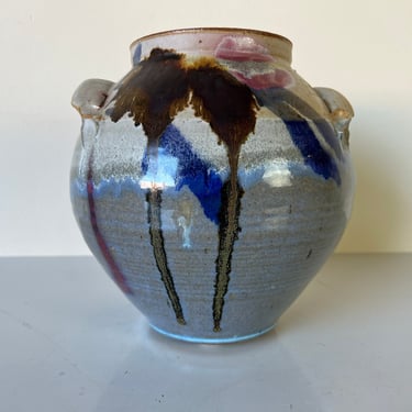 Vintage Hand Painted Abstract Design Decorative Pottery Vase, Signed 