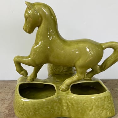 Mid Century Trotting Horse TV Lamp, Planter And Small Lamp, Green Mid Century Modern, Ceramic Horse Light, Horse Lovers 