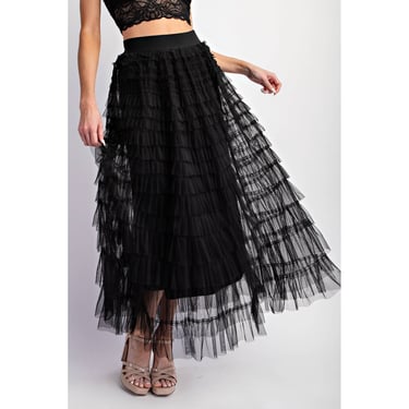 CASCADING TULLE MESH TIERED MAX SKIRT