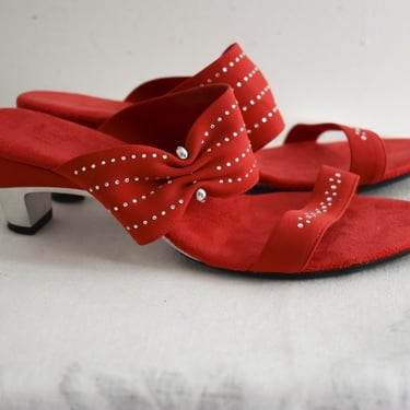 1990s/Y2K Red and Silver Heeled Sandals, Size 38 