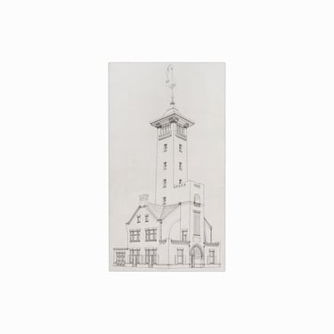 Architectural Print on Aluminum Board Building Rendering Vintage 