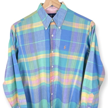 Vintage 1980s Polo RALPH LAUREN 100% Cotton Madras Plaid Button-Down Shirt ~ M ~ Ivy Style / Preppy / Trad ~ 80s PRL 