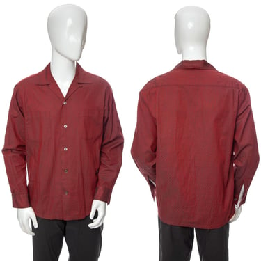 1950's Leslie Hughes Red Patterned Button Up Shirt Size L/XL