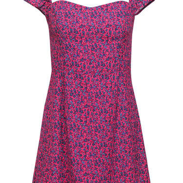 French Connection - Hot Pink & Blue Floral Cap Sleeve Mini Dress Sz 6