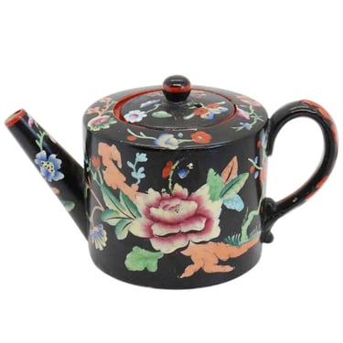 1820's Antique Fine English Davenport Earthenware Floral Black Teapot Scarce Miniature 