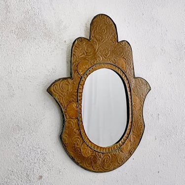 Copper Wall Mirror, Vintage Decorative Metal Mirror 