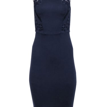 Ted Baker - Navy Embroidered Trim Sheath Dress Sz 2